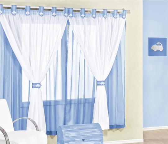 Cortina Juvenil Re9casa 2,00 x 1,70m Varão Simples em Voal - Cor Azul e Branco Menor preço em Cortina Juvenil Re9casa 2,00 x 1,70m Varão Simples em Voal - Cor Azul e Branco