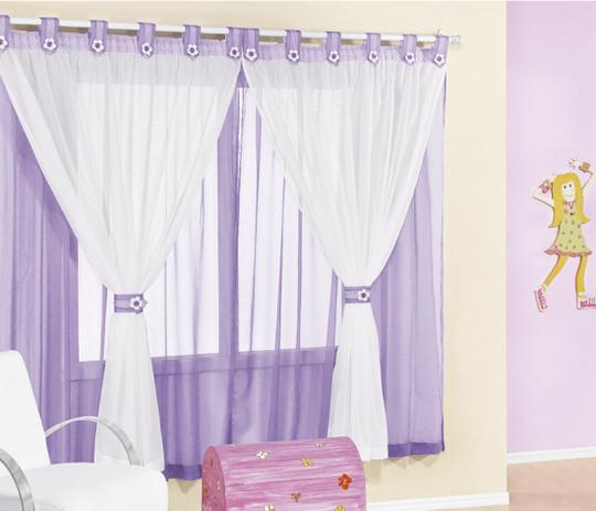 Cortina Juvenil Re9casa 2,00 x 1,70m Varão Simples em Voal - Cor Lilás e Branco Menor preço em Cortina Juvenil Re9casa 2,00 x 1,70m Varão Simples em Voal - Cor Lilás e Branco