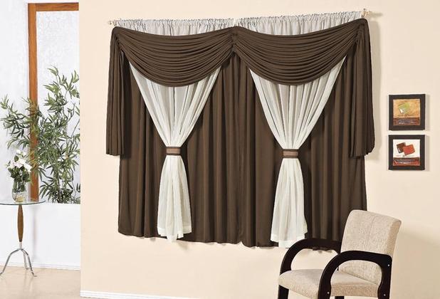 Cortina Larissa para varão simples 4m Tabaco - Rose jordão Menor preço em Cortina Larissa para varão simples 4m Tabaco - Rose jordão