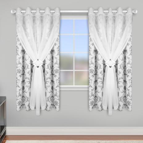 Cortina Lava Fácil Blackout com Voil para Varão Floral Branco 2,80x2,80 - Marka textil Menor preço em Cortina Lava Fácil Blackout com Voil para Varão Floral Branco 2,80x2,80 - Marka textil