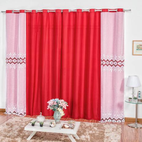 Cortina Linho Bordado com Microfibra 3,00m x 2,50m Turquia - Vermelho - Rosdry enxovais é boa?