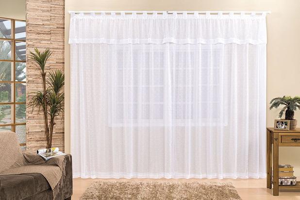 Cortina Lisa 3 Metros Branca Tecido Renda Com Voal Floral Leve Sala ou Quarto - Rose Menor preço em Cortina Lisa 3 Metros Branca Tecido Renda Com Voal Floral Leve Sala ou Quarto - Rose