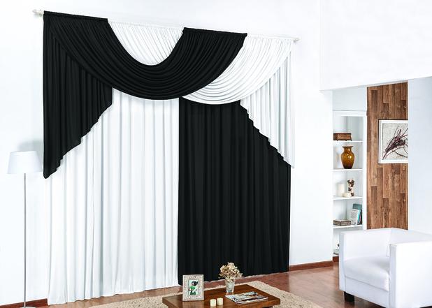 Cortina Luana 2,00m x 1,70m Preto com Branco Tecido Malha Moderna Sala ou Quarto - Rose Menor preço em Cortina Luana 2,00m x 1,70m Preto com Branco Tecido Malha Moderna Sala ou Quarto - Rose