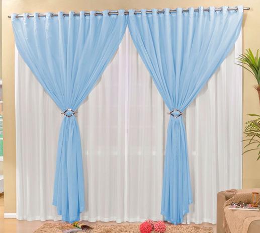 Cortina Lucia 2,00m x 1,70m Azul Branco Tecido Microfibra Com Voal Quarto Sala - Brastuk é boa?