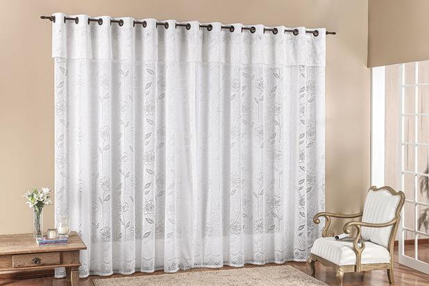 Cortina Luna 4,00m x 2,50m Branca Tecido Renda Floral Leve Para Sala ou Quarto - Rose Menor preço em Cortina Luna 4,00m x 2,50m Branca Tecido Renda Floral Leve Para Sala ou Quarto - Rose