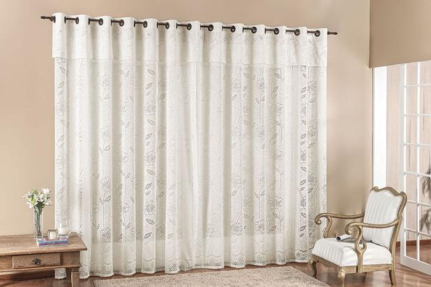 Cortina Luna 4,00m x 2,50m Palha Tecido Renda Floral Leve Para Sala ou Quarto - Rose Menor preço em Cortina Luna 4,00m x 2,50m Palha Tecido Renda Floral Leve Para Sala ou Quarto - Rose