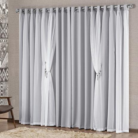Cortina Mabelle Luxo para Varão Tecido Semi Blackout e Voal 2,00 x 1,70 Metros - Cinza - A decorativa Menor preço em Cortina Mabelle Luxo para Varão Tecido Semi Blackout e Voal 2,00 x 1,70 Metros - Cinza - A decorativa