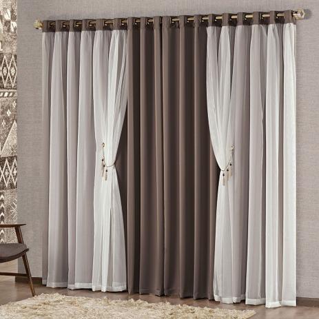 Cortina Mabelle Luxo para Varão Tecido Semi Blackout e Voal 3,00 x 2,50 Metros - Tabaco - A decorativa Menor preço em Cortina Mabelle Luxo para Varão Tecido Semi Blackout e Voal 3,00 x 2,50 Metros - Tabaco - A decorativa
