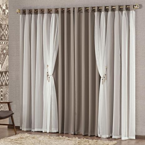 Cortina Mabelle Luxo para Varão Tecido Semi Blackout e Voal 4,00 x 2,70 Metros - Chocolate - A decorativa Menor preço em Cortina Mabelle Luxo para Varão Tecido Semi Blackout e Voal 4,00 x 2,70 Metros - Chocolate - A decorativa