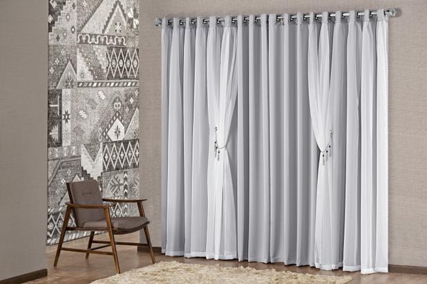 Cortina Mabelle Semi Blackout Com Voal 4,00m x 2,70m Cinza - Home fernandes Menor preço em Cortina Mabelle Semi Blackout Com Voal 4,00m x 2,70m Cinza - Home fernandes