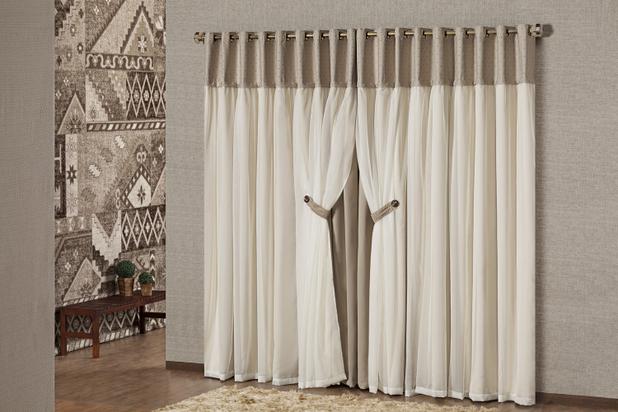 Cortina Madri Blackout Com Voal 4,00m X 2,70m. Bege - Home fernandes Menor preço em Cortina Madri Blackout Com Voal 4,00m X 2,70m. Bege - Home fernandes