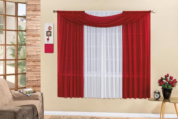 Cortina Manu para varão simples linha básica 2m Vermelho/Branco - Rose jordão Menor preço em Cortina Manu para varão simples linha básica 2m Vermelho/Branco - Rose jordão