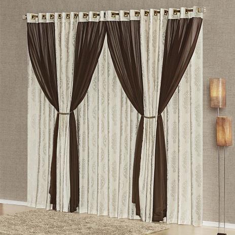 Cortina Milano para Varão Tecido Jacquard Decorado e Voal 3,00 x 2,50 Metros - Tabaco e Palha - A decorativa é boa?