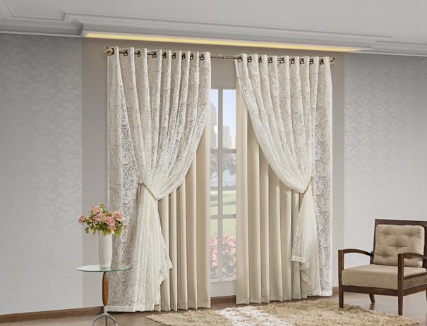 Cortina Monalisa Tecido Blackout com Renda 2,00m x 2,30m Palha - Home fernandes Menor preço em Cortina Monalisa Tecido Blackout com Renda 2,00m x 2,30m Palha - Home fernandes
