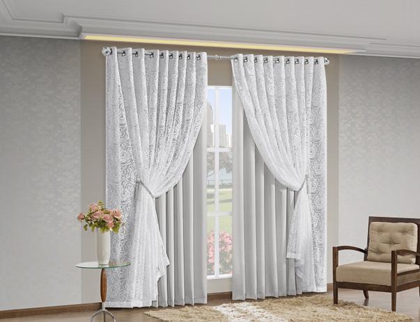 Cortina Monalisa Tecido Blackout com Renda 3,00m x 2,50m Gelo - Home fernandes Menor preço em Cortina Monalisa Tecido Blackout com Renda 3,00m x 2,50m Gelo - Home fernandes
