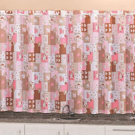 Cortina p/ cozinha para varão simples oxford 2 metros - bule rosa - Rose jordão Menor preço em Cortina p/ cozinha para varão simples oxford 2 metros - bule rosa - Rose jordão