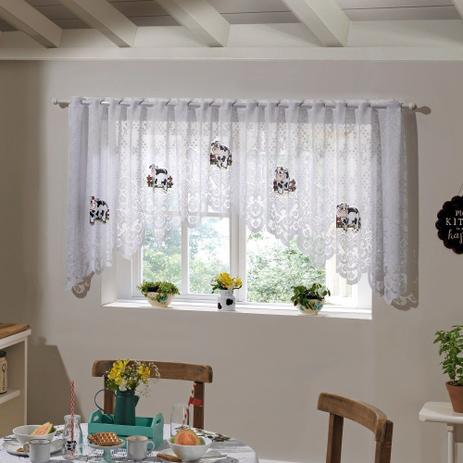 Cortina para Cozinha Cascata Renda Branca Premium 3,00x1,00m Meg - Interlar Menor preço em Cortina para Cozinha Cascata Renda Branca Premium 3,00x1,00m Meg - Interlar