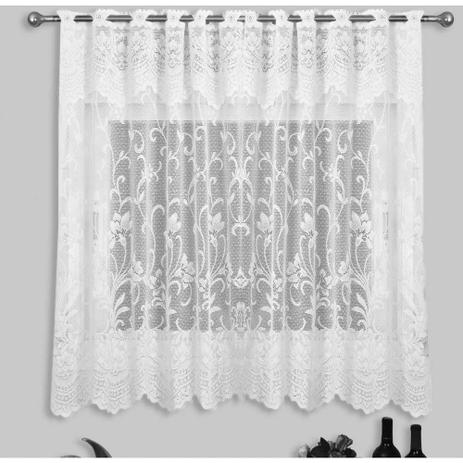 Cortina Para Cozinha Karla 2m X 1,20m Renda - Branco - Cortillester Menor preço em Cortina Para Cozinha Karla 2m X 1,20m Renda - Branco - Cortillester