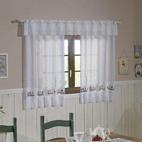 Cortina para Cozinha Renda Branca 2,00x1,50m Corujinhas c/ Bandô - Interlar Menor preço em Cortina para Cozinha Renda Branca 2,00x1,50m Corujinhas c/ Bandô - Interlar
