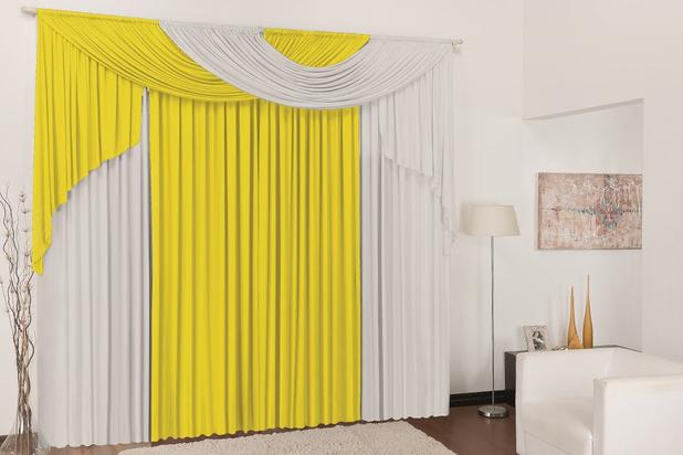 Cortina para Sala e Quarto Elegance 3,00 x 2,80 metros - Cor amarelo com branco - Colleone Menor preço em Cortina para Sala e Quarto Elegance 3,00 x 2,80 metros - Cor amarelo com branco - Colleone