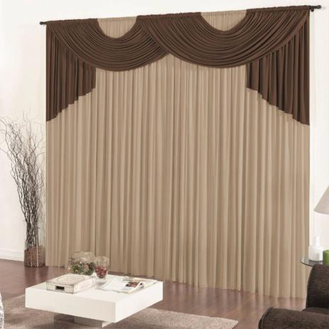 Cortina para Sala Esmeralda Casa Dona 300x280cm Tabaco com Bege Menor preço em Cortina para Sala Esmeralda Casa Dona 300x280cm Tabaco com Bege