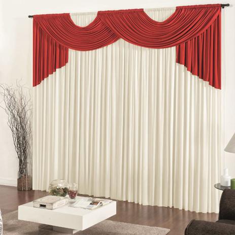 Cortina para Sala Esmeralda Casa Dona 400x280cm Vermelho com Bege Menor preço em Cortina para Sala Esmeralda Casa Dona 400x280cm Vermelho com Bege