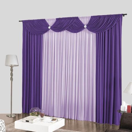 Cortina para Sala Floripa Casa Dona 300x280cm Roxo com Lilás Menor preço em Cortina para Sala Floripa Casa Dona 300x280cm Roxo com Lilás