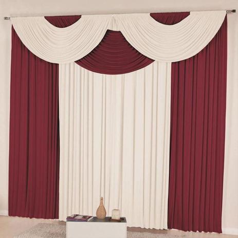 Cortina para Sala Leyde Casa Dona 300x280cm Vermelho com Bege Menor preço em Cortina para Sala Leyde Casa Dona 300x280cm Vermelho com Bege