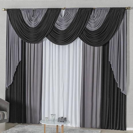 Cortina para Varão Duplo Tecido Malha 3 Metros Elis - Preto\ Cinza - Brastuk cortinas Menor preço em Cortina para Varão Duplo Tecido Malha 3 Metros Elis - Preto\ Cinza - Brastuk cortinas