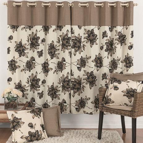 Cortina para varão simples c/ capas de almofada tecido rústico 4 metros paloma 5 peças - floral bege - Rose jordão Menor preço em Cortina para varão simples c/ capas de almofada tecido rústico 4 metros paloma 5 peças - floral bege - Rose jordão