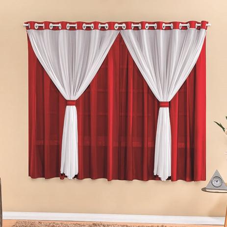 Cortina para varão simples tecido malha 2 metros filo - vermelho/ branco - Rose jordão Menor preço em Cortina para varão simples tecido malha 2 metros filo - vermelho/ branco - Rose jordão
