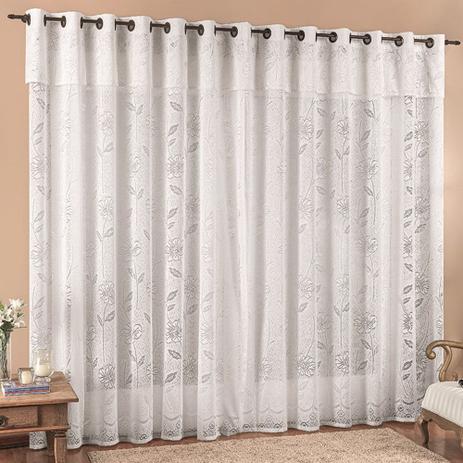 Cortina para varão simples tecido renda 4 metros luna - branco - Rose jordão Menor preço em Cortina para varão simples tecido renda 4 metros luna - branco - Rose jordão