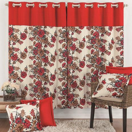 Cortina para varão simples tecido rústico 4 metros paloma - floral vermelho - Rose jordão Menor preço em Cortina para varão simples tecido rústico 4 metros paloma - floral vermelho - Rose jordão