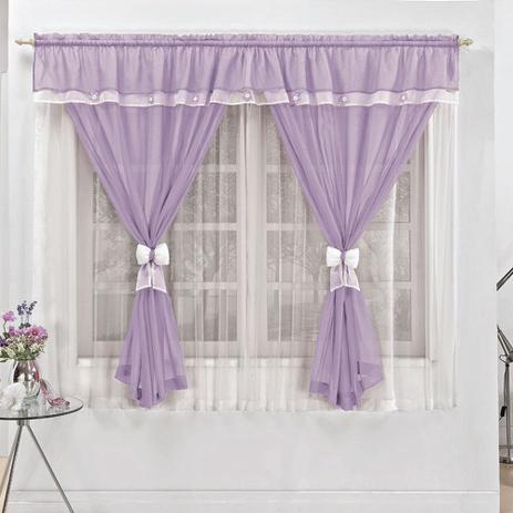 Cortina para varão simples tecido voal 2 metros vitoria - lilás/ branco - Rose jordão Menor preço em Cortina para varão simples tecido voal 2 metros vitoria - lilás/ branco - Rose jordão
