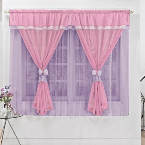Cortina para varão simples tecido voal 2 metros vitoria - lilás/ rosa - Rose jordão Menor preço em Cortina para varão simples tecido voal 2 metros vitoria - lilás/ rosa - Rose jordão