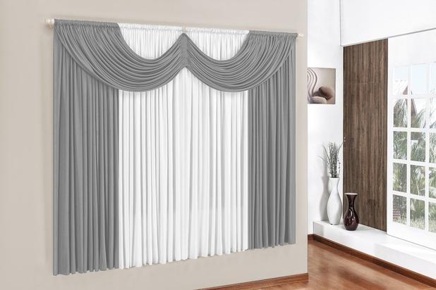Cortina Paris 3m p/ Varão Simples - Cinza/Branco - Brastuk Menor preço em Cortina Paris 3m p/ Varão Simples - Cinza/Branco - Brastuk
