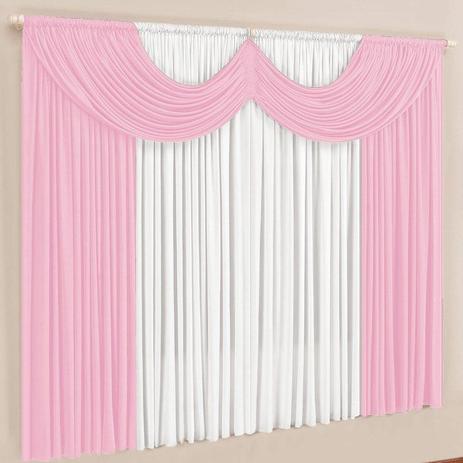 Cortina Paris 4 Metros Tecido Malha - Rosa/Branco - Brastuk Menor preço em Cortina Paris 4 Metros Tecido Malha - Rosa/Branco - Brastuk