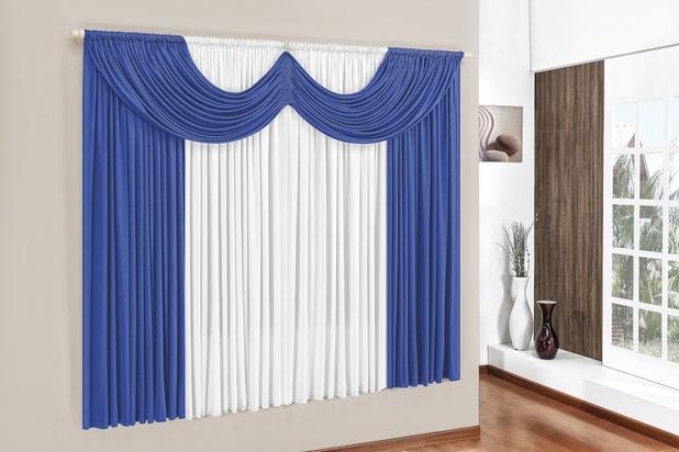 Cortina Paris 4m p/ Varão Simples - Azul/Branco - Brastuk Menor preço em Cortina Paris 4m p/ Varão Simples - Azul/Branco - Brastuk