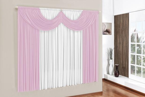 Cortina Paris 4m p/ Varão Simples - Rosa/Branco - Brastuk Menor preço em Cortina Paris 4m p/ Varão Simples - Rosa/Branco - Brastuk