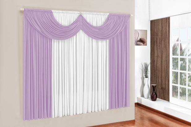 Cortina Paris para Varão Simples 3 metros Lilás/Branco - Brastuk Menor preço em Cortina Paris para Varão Simples 3 metros Lilás/Branco - Brastuk