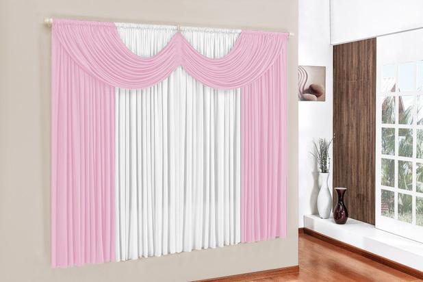 Cortina Paris para Varão Simples 4 metros Rosa/Branco - Brastuk Menor preço em Cortina Paris para Varão Simples 4 metros Rosa/Branco - Brastuk
