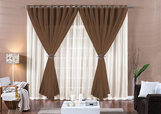 Cortina Paula 3,00m x 2,80m Tabaco Tecido Voal Leve Clean Para Sala ou Quarto - Rose Menor preço em Cortina Paula 3,00m x 2,80m Tabaco Tecido Voal Leve Clean Para Sala ou Quarto - Rose