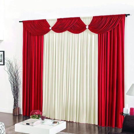 Cortina Premium Floripa Casa Dona Vermelho Com Bege 200cmx170cm Menor preço em Cortina Premium Floripa Casa Dona Vermelho Com Bege 200cmx170cm