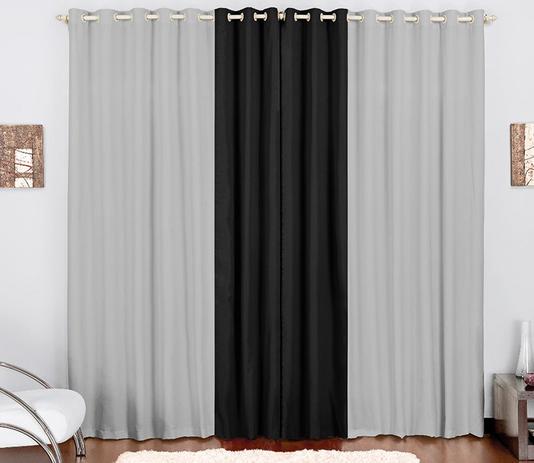 Cortina Preta com Cinza para Sala ou Quarto para varão 2 metros Simples Lara - Vb Menor preço em Cortina Preta com Cinza para Sala ou Quarto para varão 2 metros Simples Lara - Vb