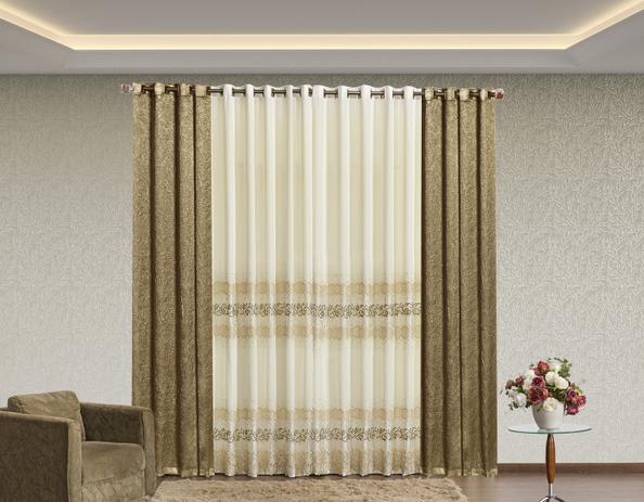 Cortina Realeza Seda Amassada com Voil Bordado 3,00m x 2,00m Ouro Velho - Home fernandes Menor preço em Cortina Realeza Seda Amassada com Voil Bordado 3,00m x 2,00m Ouro Velho - Home fernandes