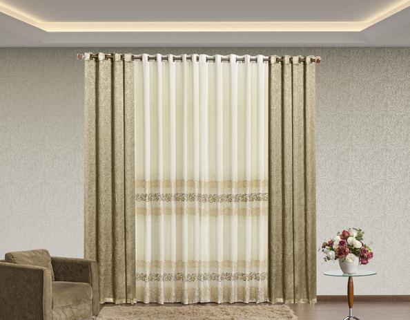 Cortina Realeza Seda Amassada com Voil Bordado 3,00m x 2,50m Bronze - Home fernandes Menor preço em Cortina Realeza Seda Amassada com Voil Bordado 3,00m x 2,50m Bronze - Home fernandes