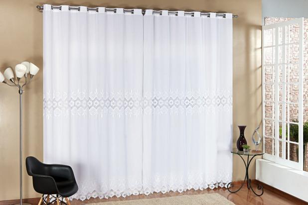 Menor preço em Cortina Renda 3,00x2,80 Sala E Quarto Varão Simples - Branco - Finos enxovais