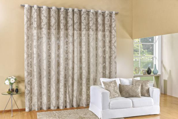 Cortina Renda Luxo 3 x 2,80M Varão Simples Cáqui - Linda casa Menor preço em Cortina Renda Luxo 3 x 2,80M Varão Simples Cáqui - Linda casa