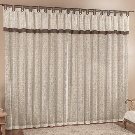 Cortina Renda Palha e Voil Tabaco com Bandô 3,00 x 2,50 para Varão Simples 3,00 Metros - Rose jordão cortinas Menor preço em Cortina Renda Palha e Voil Tabaco com Bandô 3,00 x 2,50 para Varão Simples 3,00 Metros - Rose jordão cortinas