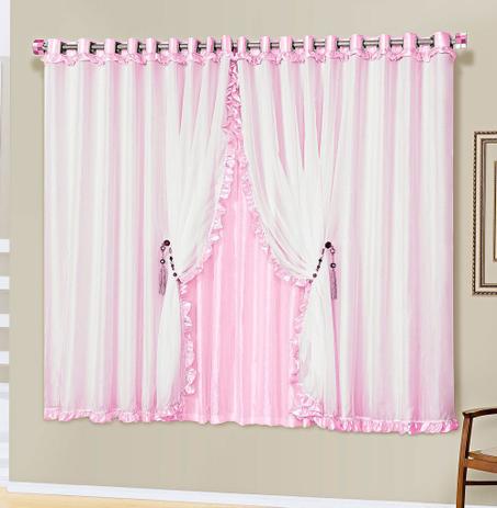 Cortina Romantica 3,00m x 2,50m Rosa Tecido Seda Com Voal Sala Quarto Moderna - Decorativa é boa?
